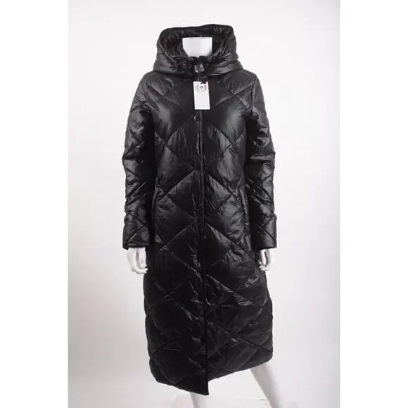 NOIZE Womens Amiyah Long Length Puffer Coat Jacket Black XS New NO BELT